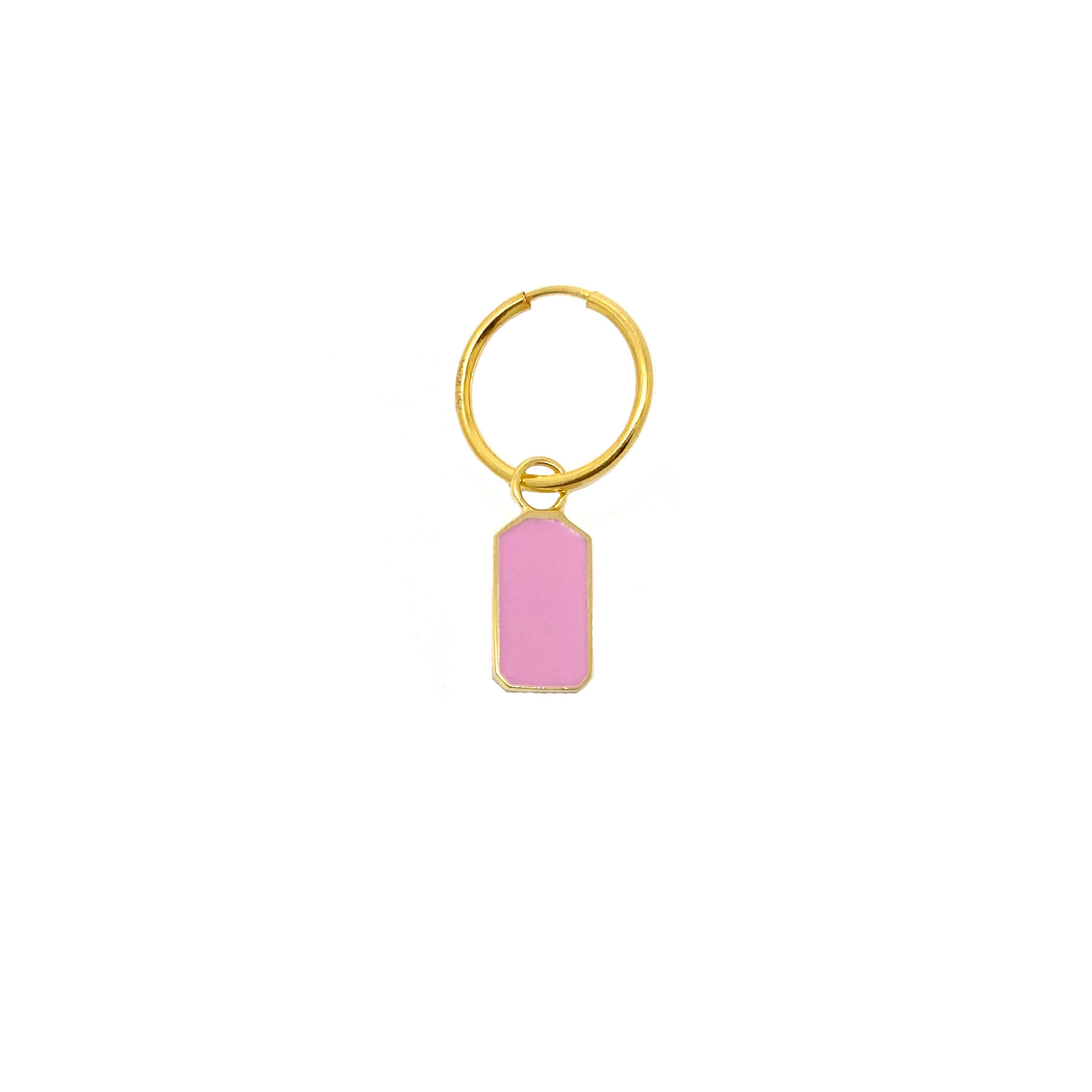 Pink Enamel Tag Mini Hoop