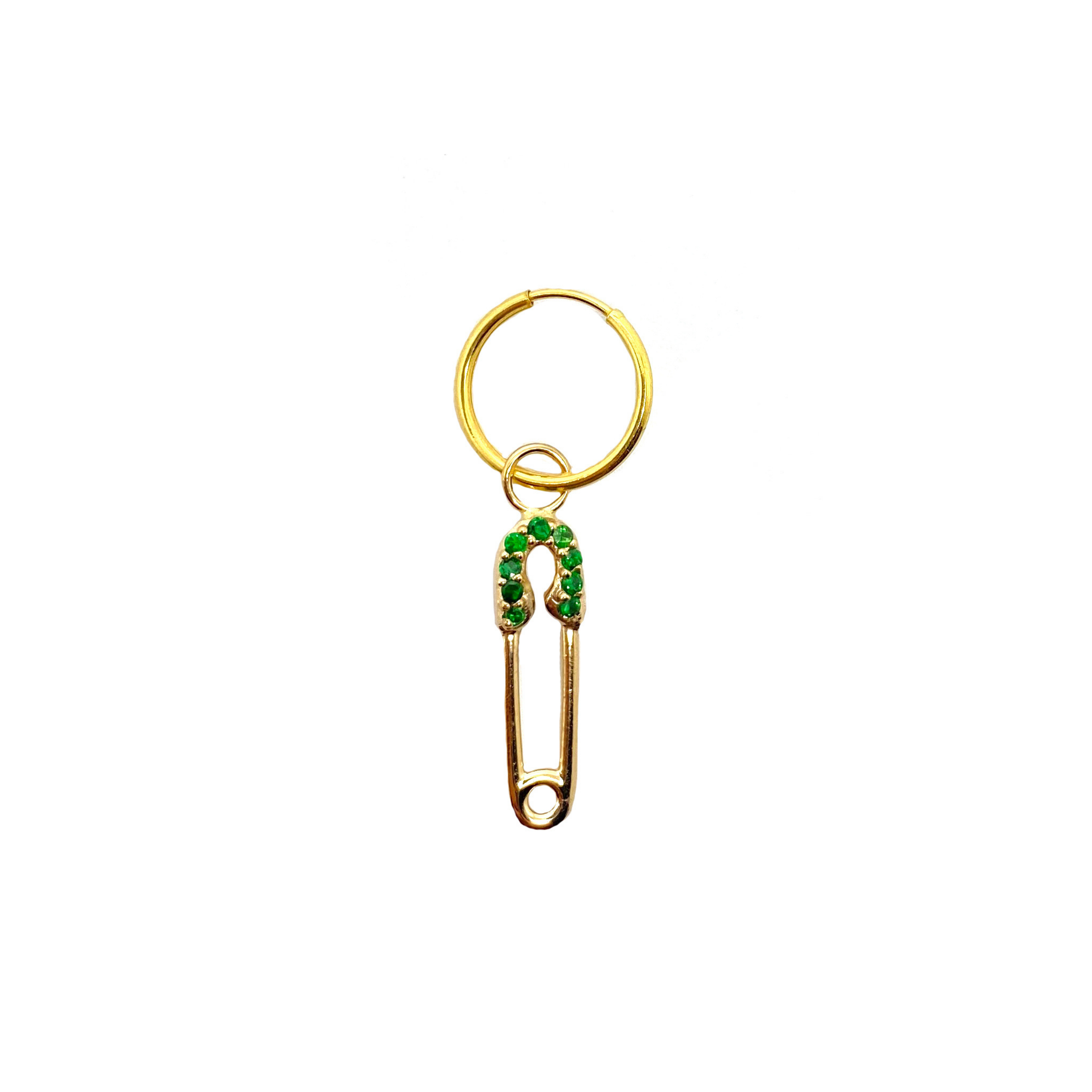 Tsavorite Safety Pin Mini Hoop