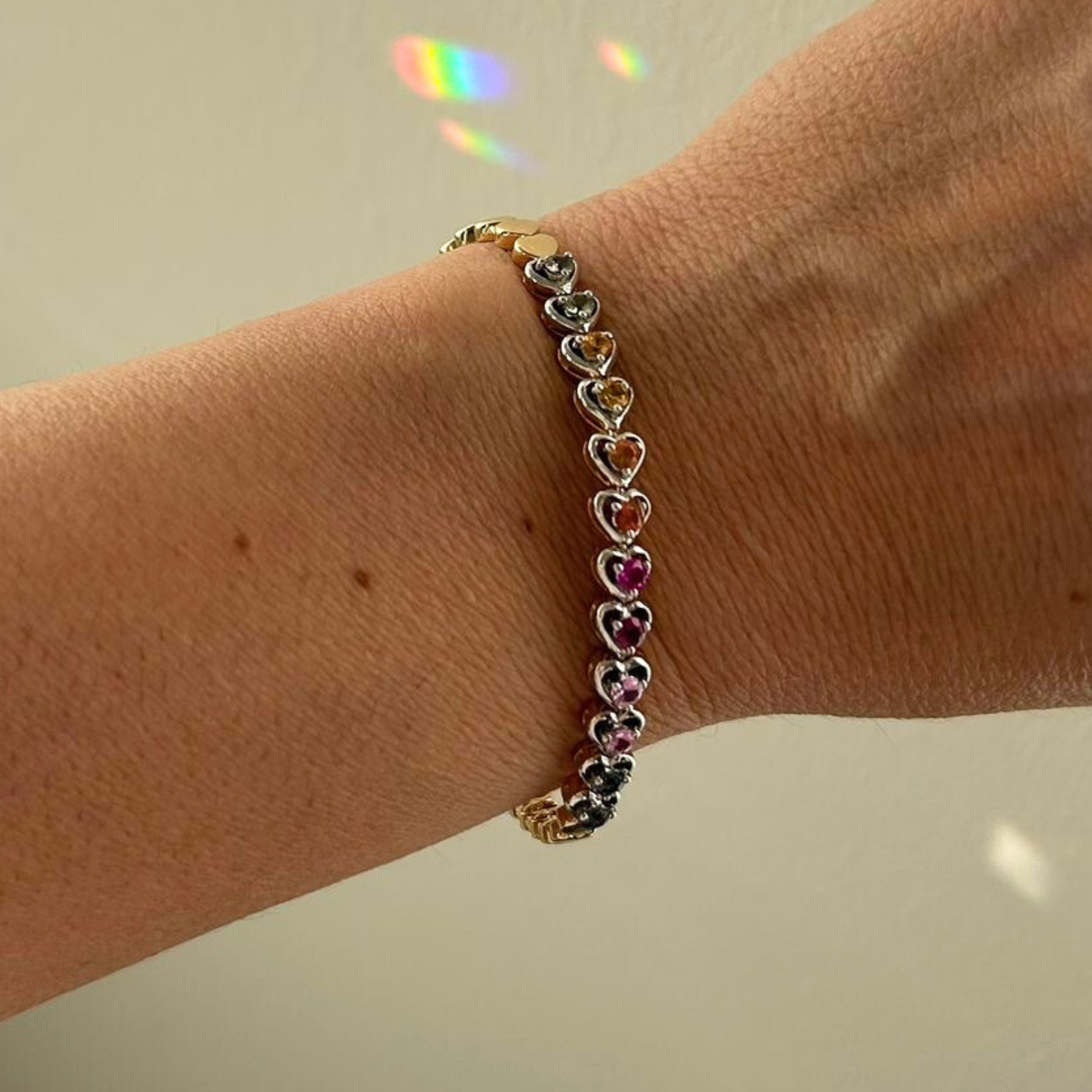 Rainbow Heart Tennis Bracelet