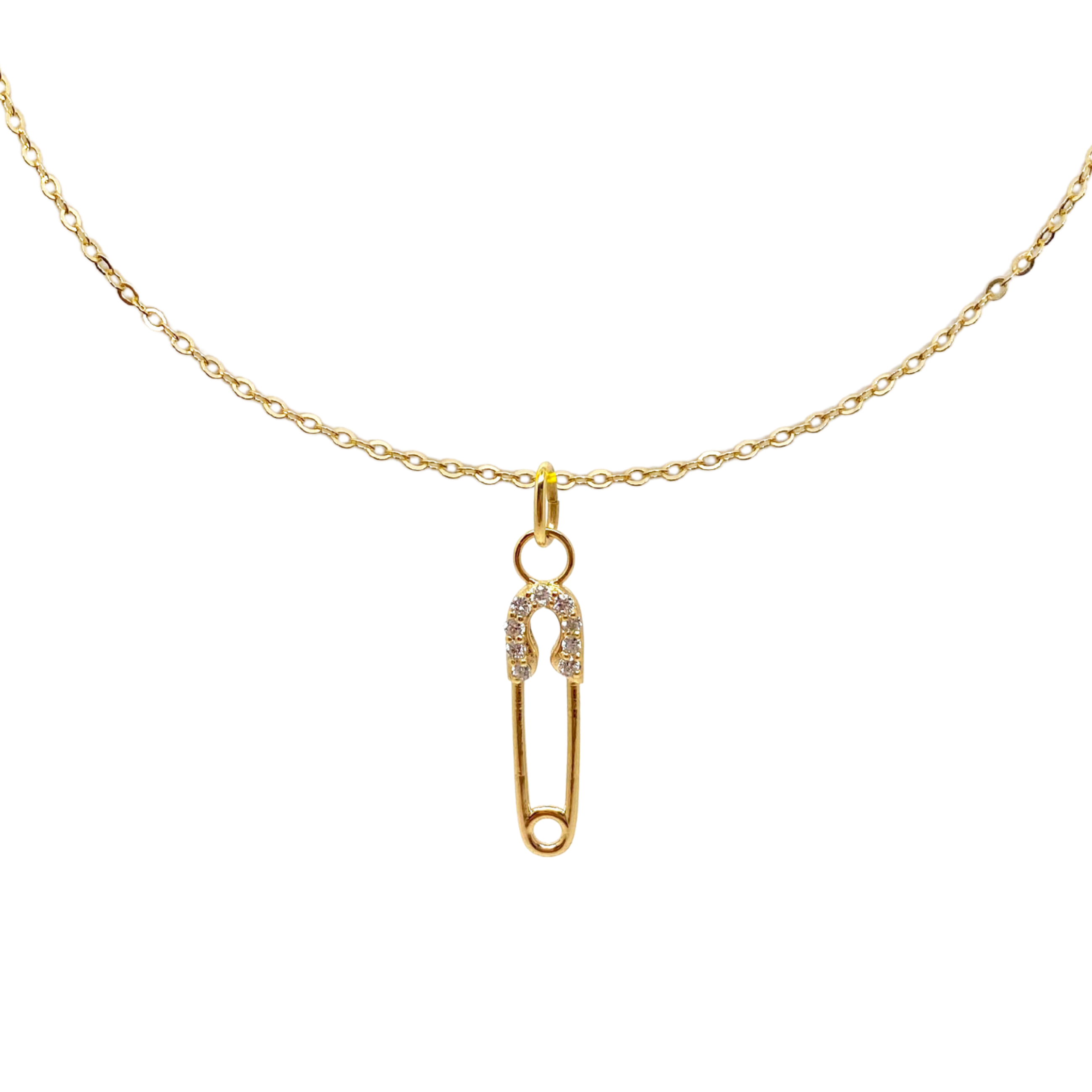 14k Gold & Diamond Safety Pin Necklace – Sabrina Design