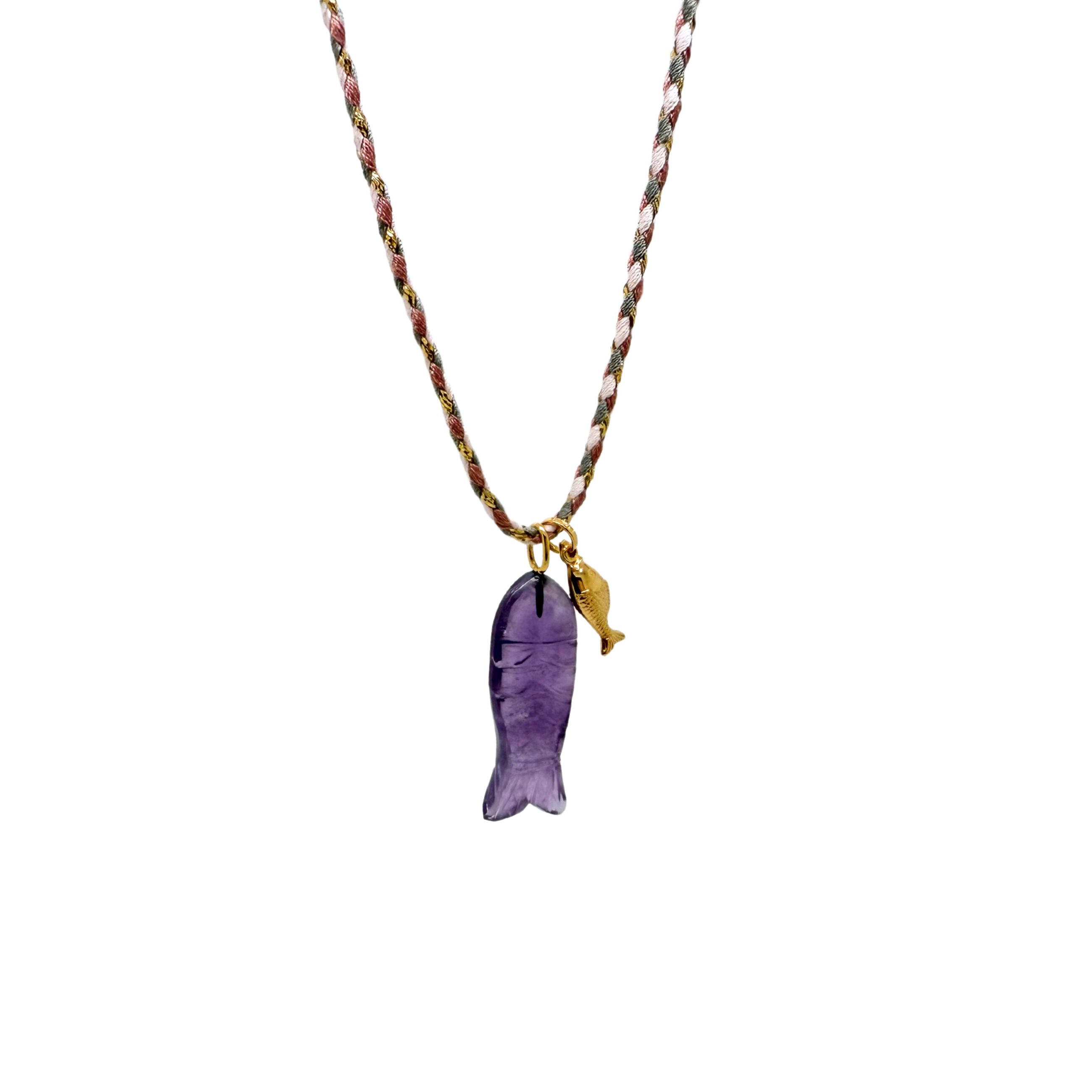 Amethyst & Gold Double Fish Necklace