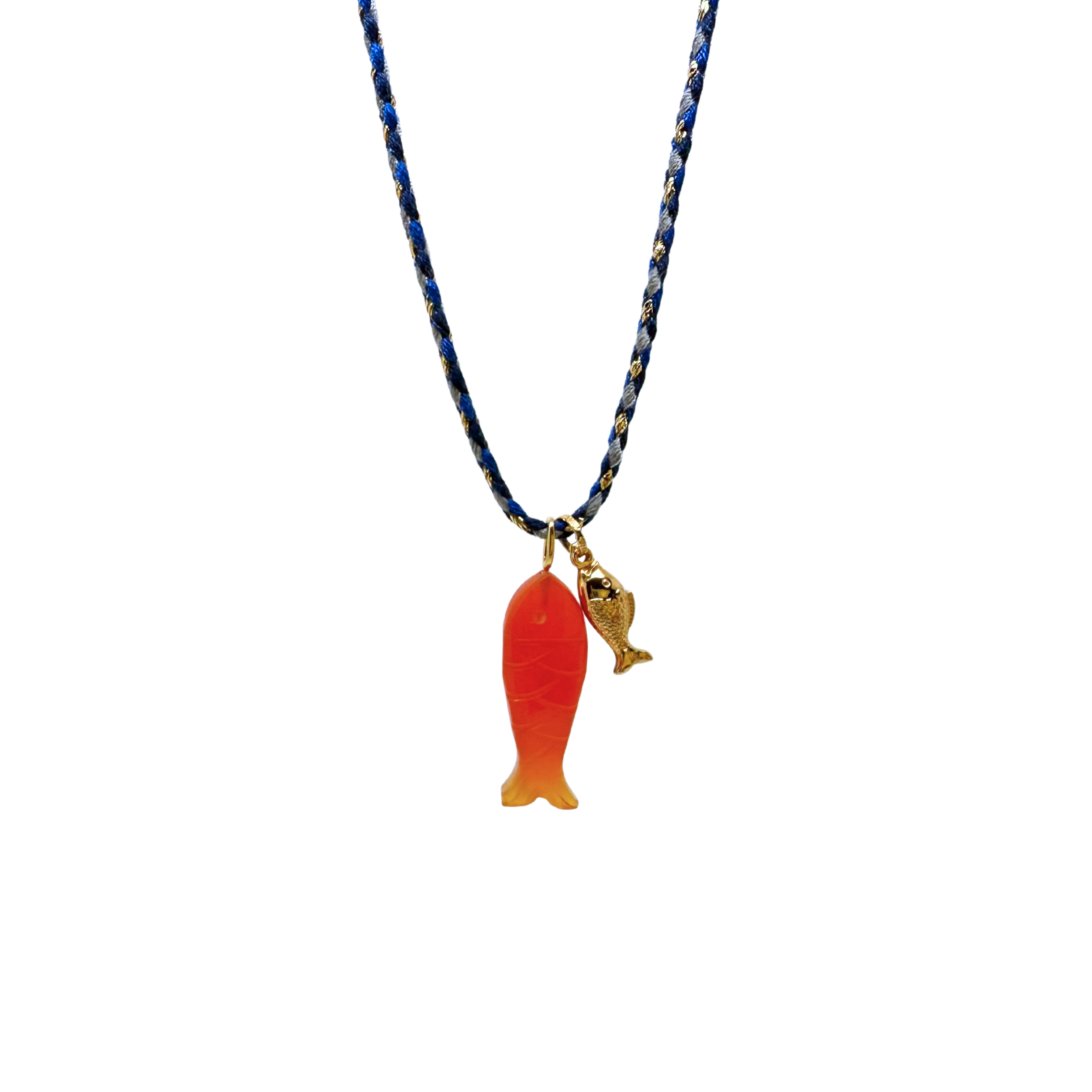 Carnelian & Gold Double Fish Necklace