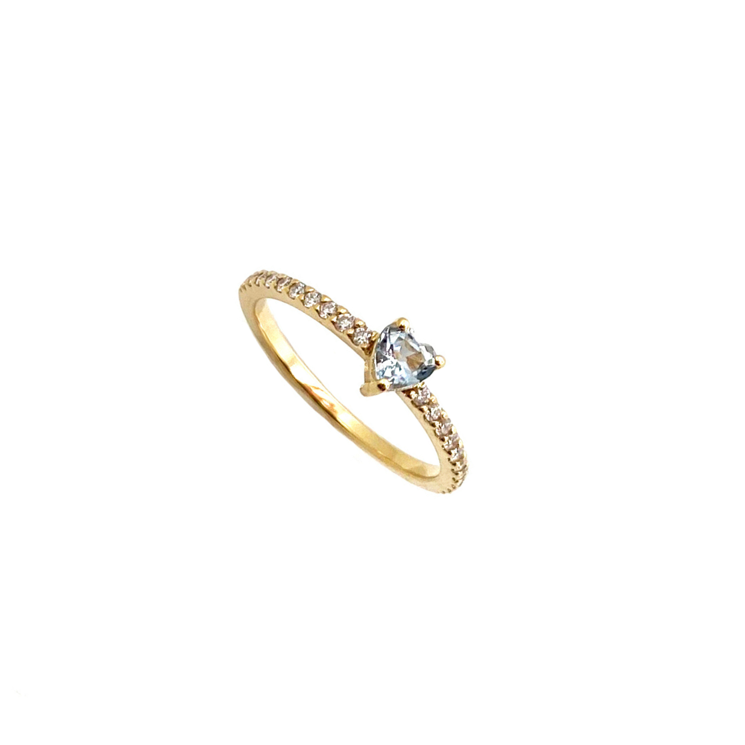 Aquamarine and Diamond Heart Ring